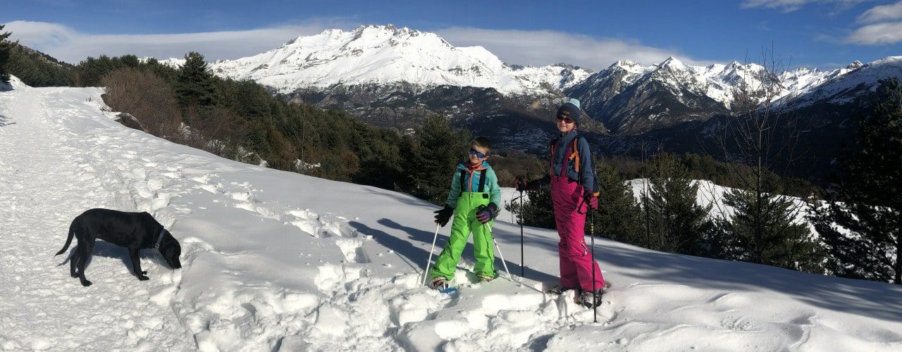 Family snowshoeing in the Pyrenees