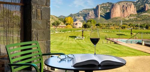 Enjoying a wine at Hotel Aguas de los Mallos