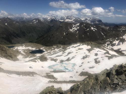 Looking down to a frozen lake