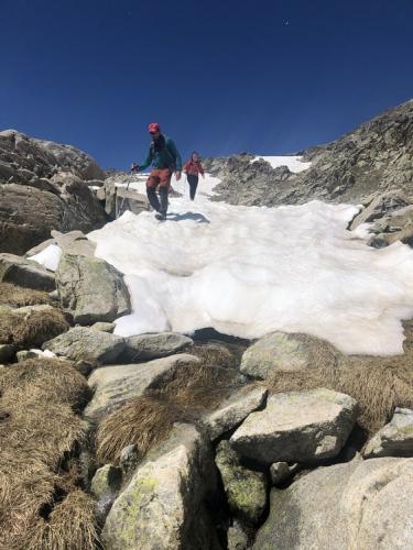 Descending on the snow
