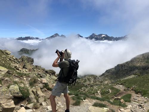 Taking photos from the summit of Pic Peyreget